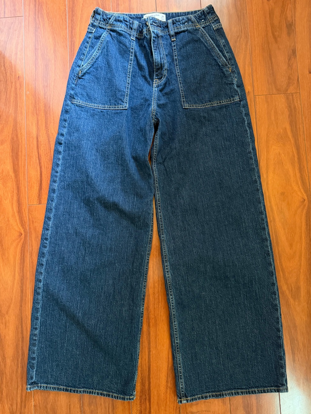 Abercrombie & Fitch Women's High Rise Wide-Leg Linen-Blend Jeans Dark Blue